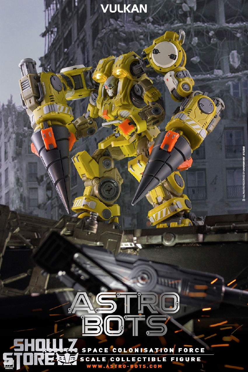 Astrobots Vulkan low angle pose demonstrating articulation display Astrobots Vulkan low angle pose demonstrating articulation display