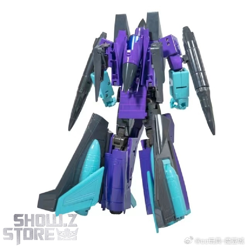 Ramjet robot full transformation display showing articulated limbs with purple armor and cyan highlights Ramjet robot full transformation display showing articulated limbs with purple armor and cyan highlights
