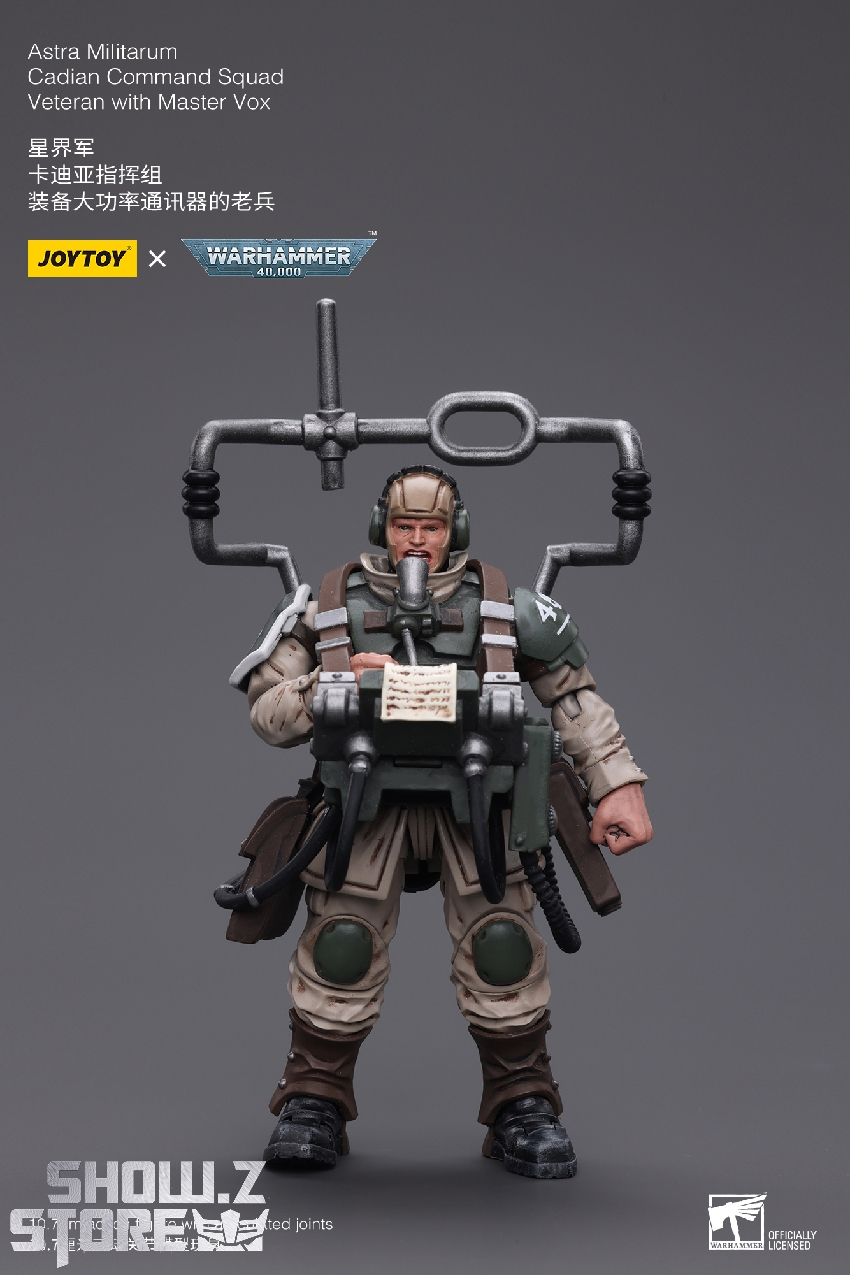 Overhead view of armed JoyToy Warhammer Cadian figure with wing-pack and firearms Overhead view of armed JoyToy Warhammer Cadian figure with wing-pack and firearms