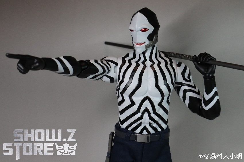 Adad wide arms pose full striped costume design display Adad wide arms pose full striped costume design display