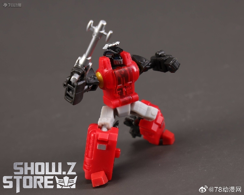Red and blue Insecticon robot shown in transformation sequence with component parts Red and blue Insecticon robot shown in transformation sequence with component parts