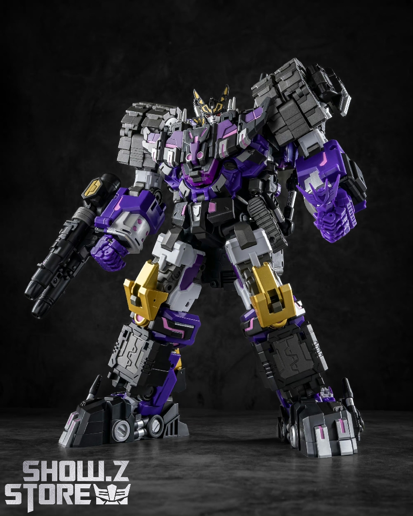 IronFactory Merak Tesarus purple robot combat stance weapons display IronFactory Merak Tesarus purple robot combat stance weapons display