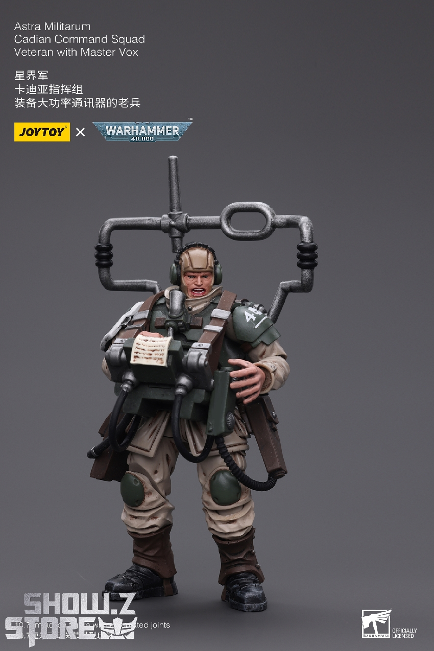 Side profile of JoyToy Warhammer 40K soldier with sci-fi backpack and combat gear Side profile of JoyToy Warhammer 40K soldier with sci-fi backpack and combat gear
