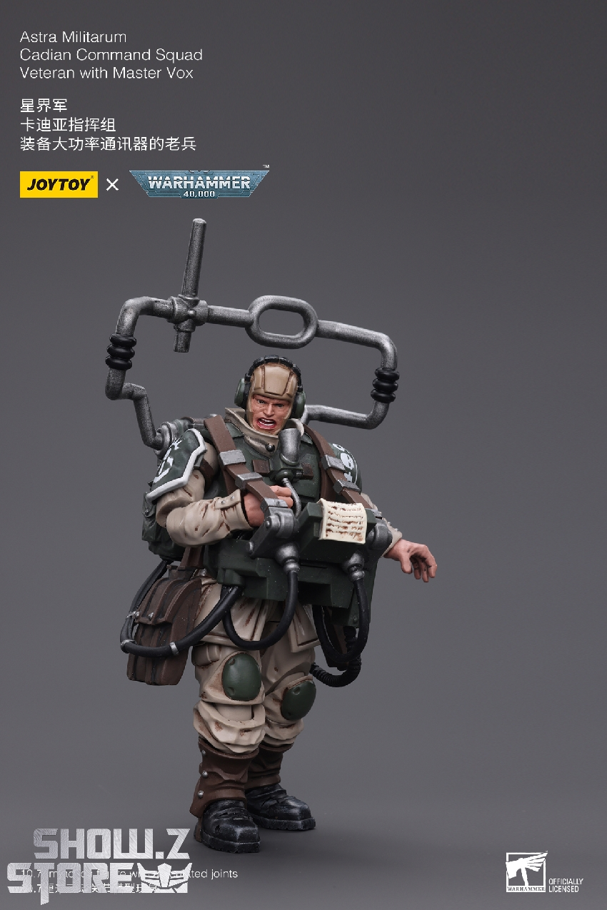Detailed JoyToy Cadian trooper figure wearing powered flight pack and holding rifle Detailed JoyToy Cadian trooper figure wearing powered flight pack and holding rifle