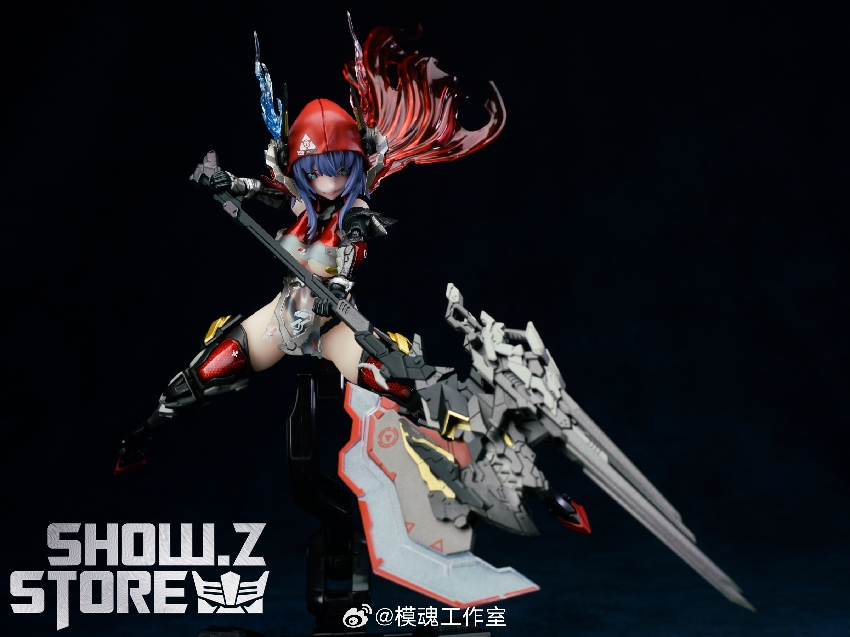 Anime mecha girl with blue hair red mechanical parts and glowing effects Anime mecha girl with blue hair red mechanical parts and glowing effects