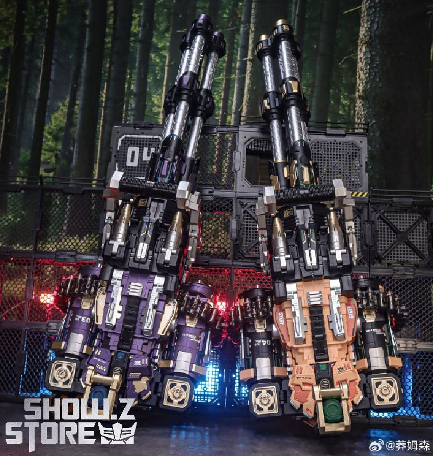 Heavily armed military robot with cannon and missile pods firing Heavily armed military robot with cannon and missile pods firing