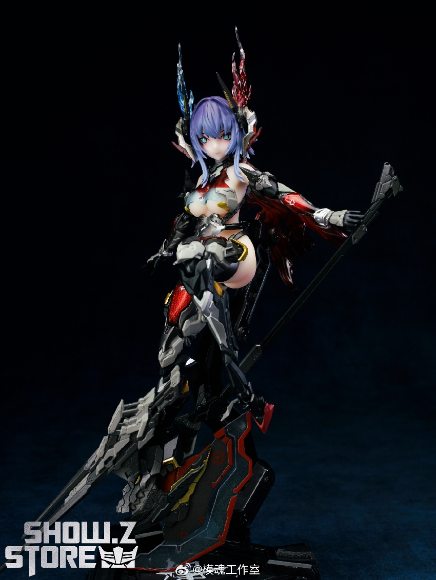Blue-haired female mecha warrior with red and white armor in dynamic pose Blue-haired female mecha warrior with red and white armor in dynamic pose
