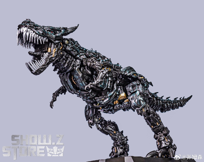 Menacing black dinosaur head with sharp teeth in profile view Menacing black dinosaur head with sharp teeth in profile view
