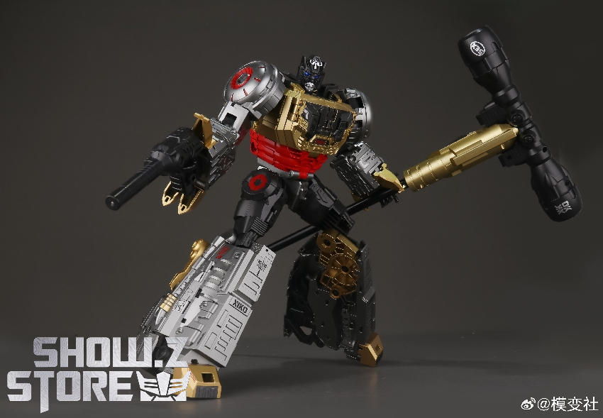 Robot figure with red accents in commanding stance position Robot figure with red accents in commanding stance position