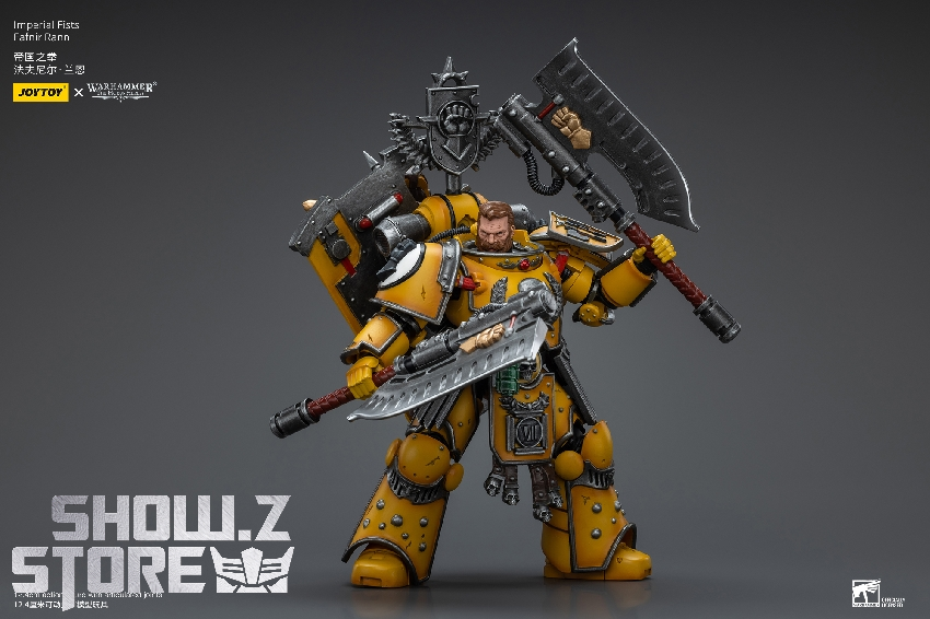 Imperial Fists space marine in detailed yellow combat armor with gun Imperial Fists space marine in detailed yellow combat armor with gun