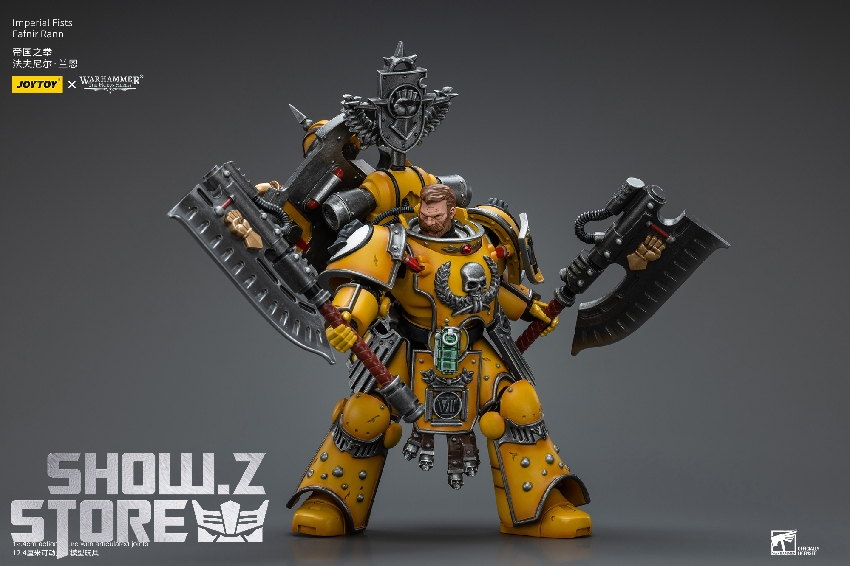 Warhammer 40K yellow armor warrior with combat gear and weapons Warhammer 40K yellow armor warrior with combat gear and weapons