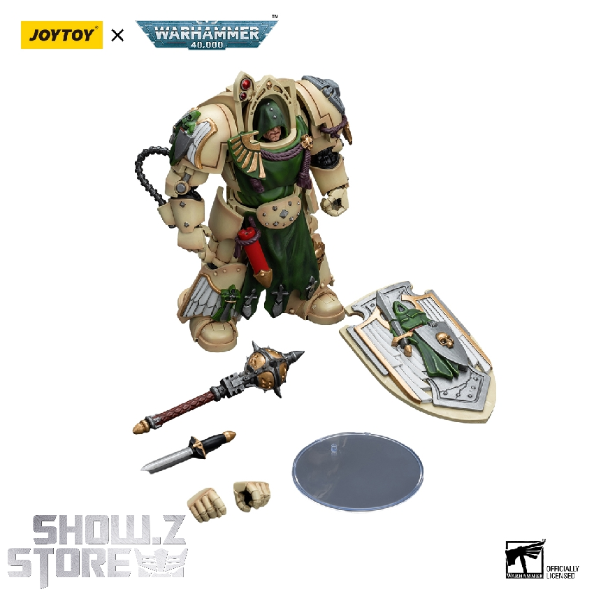 JoyToy Warhammer 40K Dark Angels Deathwing Knight tan armor with green cape JoyToy Warhammer 40K Dark Angels Deathwing Knight tan armor with green cape