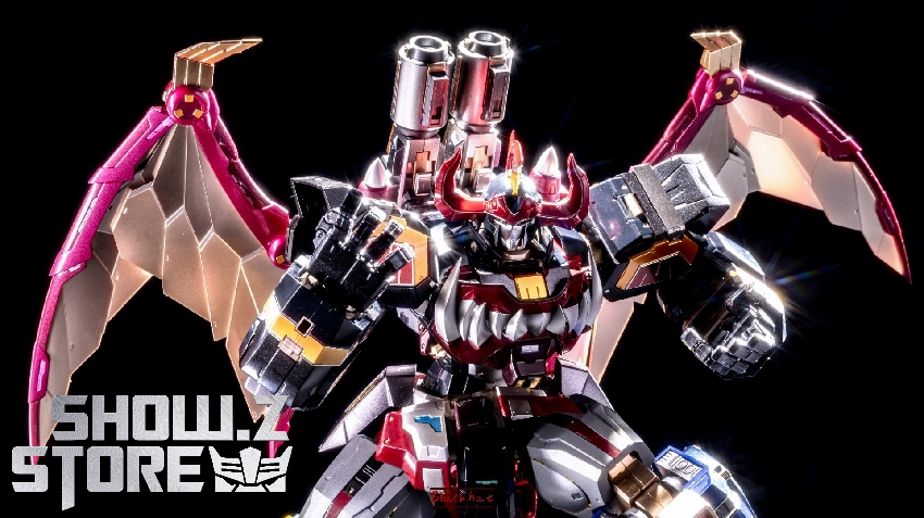 Flame Toys Dino Megazord dynamic pose expanded weapons display Flame Toys Dino Megazord dynamic pose expanded weapons display