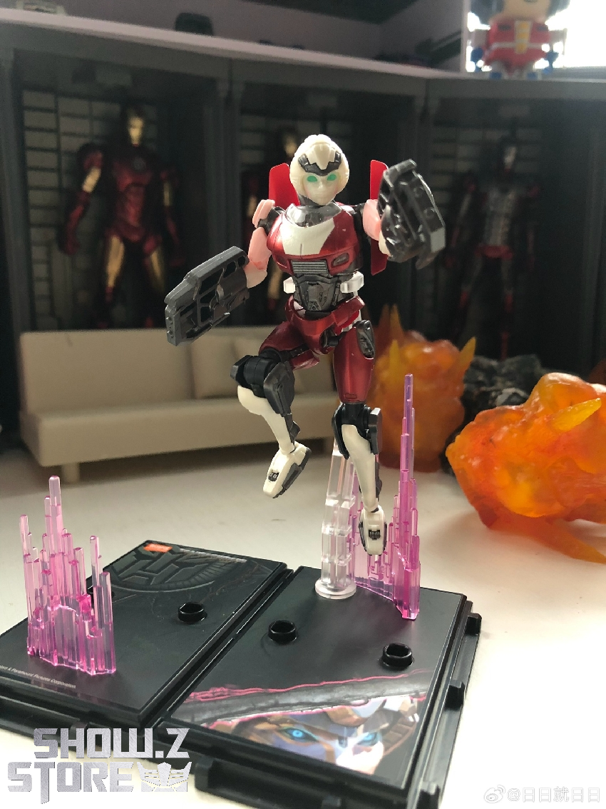Blokees Transformers robot with translucent pink crystal base display stand Blokees Transformers robot with translucent pink crystal base display stand