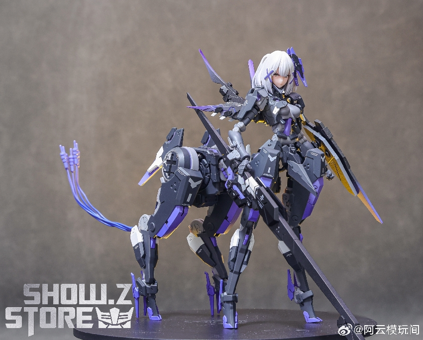 Snail Shell purple and white humanoid anime girl figure with extended energy blades Snail Shell purple and white humanoid anime girl figure with extended energy blades
