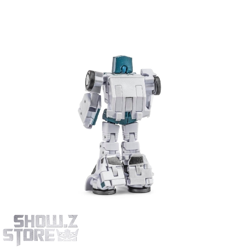 Robot form displaying articulated body with teal accents and weapon accessories Robot form displaying articulated body with teal accents and weapon accessories