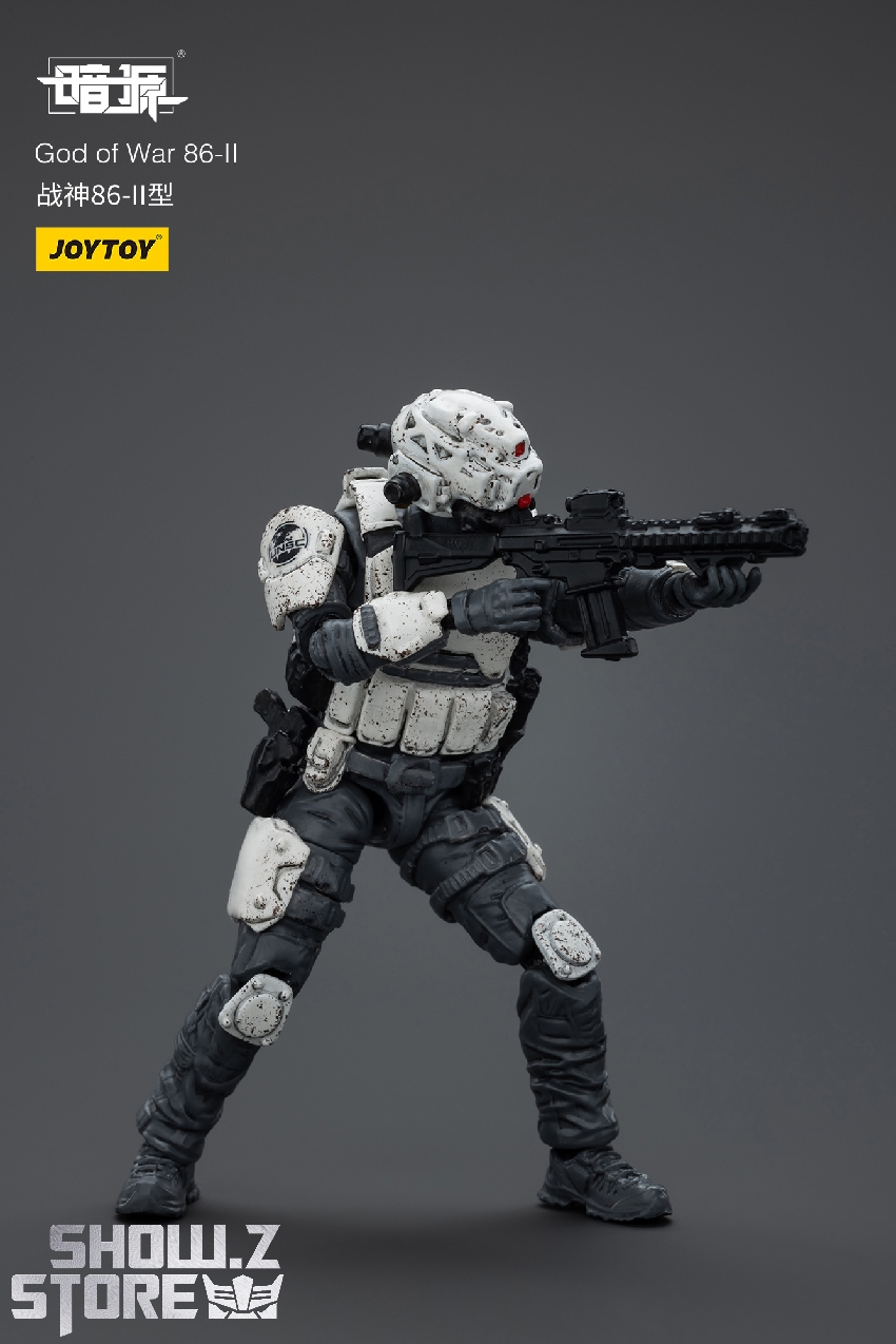 White tactical mecha figure with detailed armor plating and weapons configuration White tactical mecha figure with detailed armor plating and weapons configuration