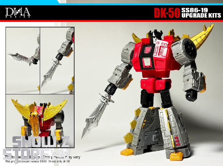 Snarl Dinobot transformation parts display with red robot components and weaponry Snarl Dinobot transformation parts display with red robot components and weaponry