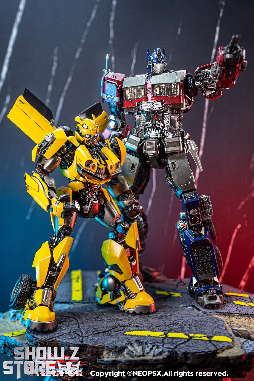 Red white and blue Optimus Prime robot in dramatic lighting with dynamic positioning Red white and blue Optimus Prime robot in dramatic lighting with dynamic positioning