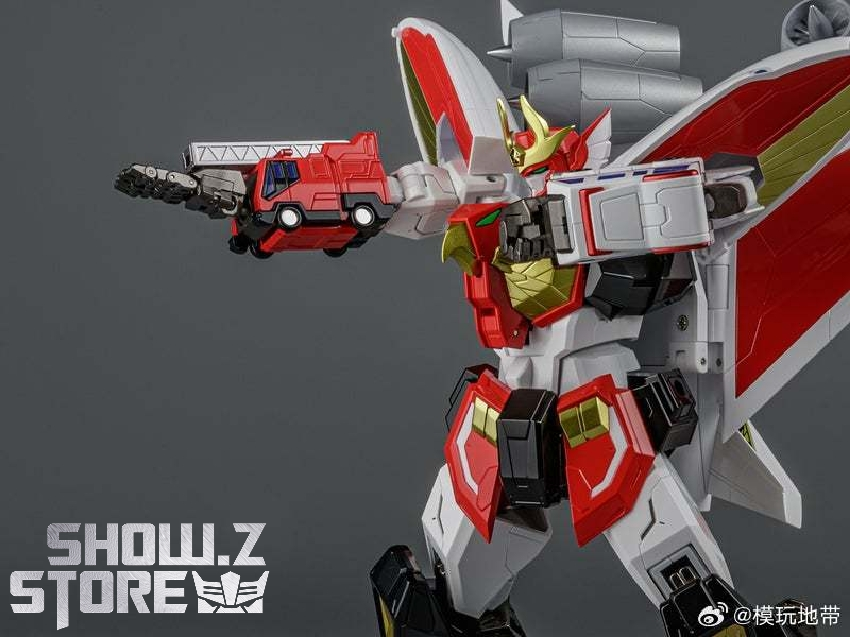 Dagwon robot with red energy effects and extended blade weapons in transformation mode Dagwon robot with red energy effects and extended blade weapons in transformation mode