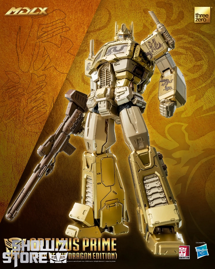 Threezero Transformers MDLX Optimus Prime gold and white articulated robot with rifle Threezero Transformers MDLX Optimus Prime gold and white articulated robot with rifle