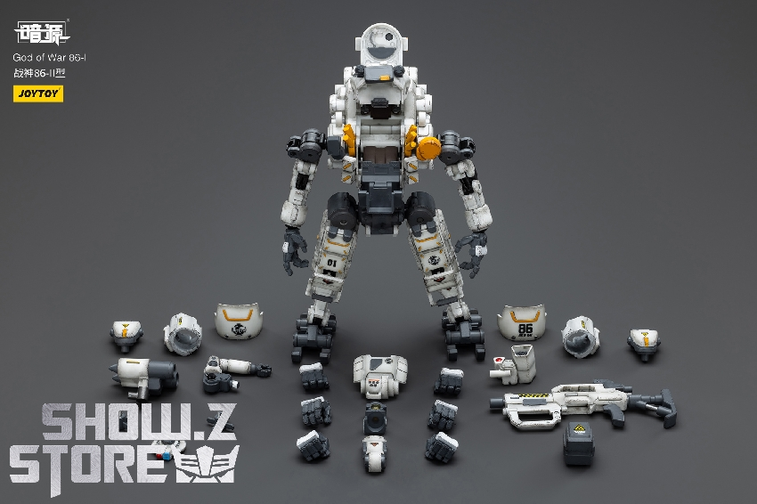 God of War 86-II white assault mecha holding large rail cannon weapon God of War 86-II white assault mecha holding large rail cannon weapon