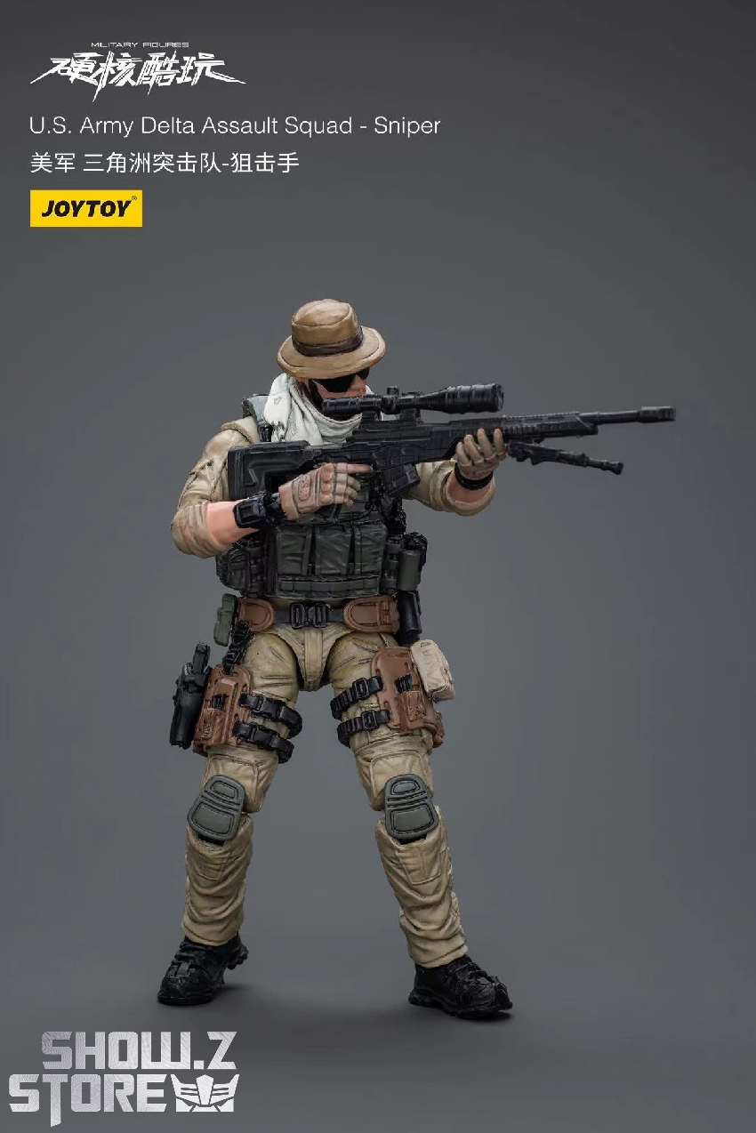 Armed U.S. Army Delta operator in authentic military stance with assault rifle Armed U.S. Army Delta operator in authentic military stance with assault rifle