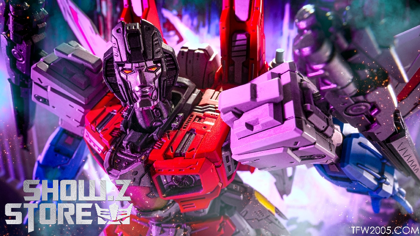Red and white Transformer Starscream robot in detailed model form Red and white Transformer Starscream robot in detailed model form