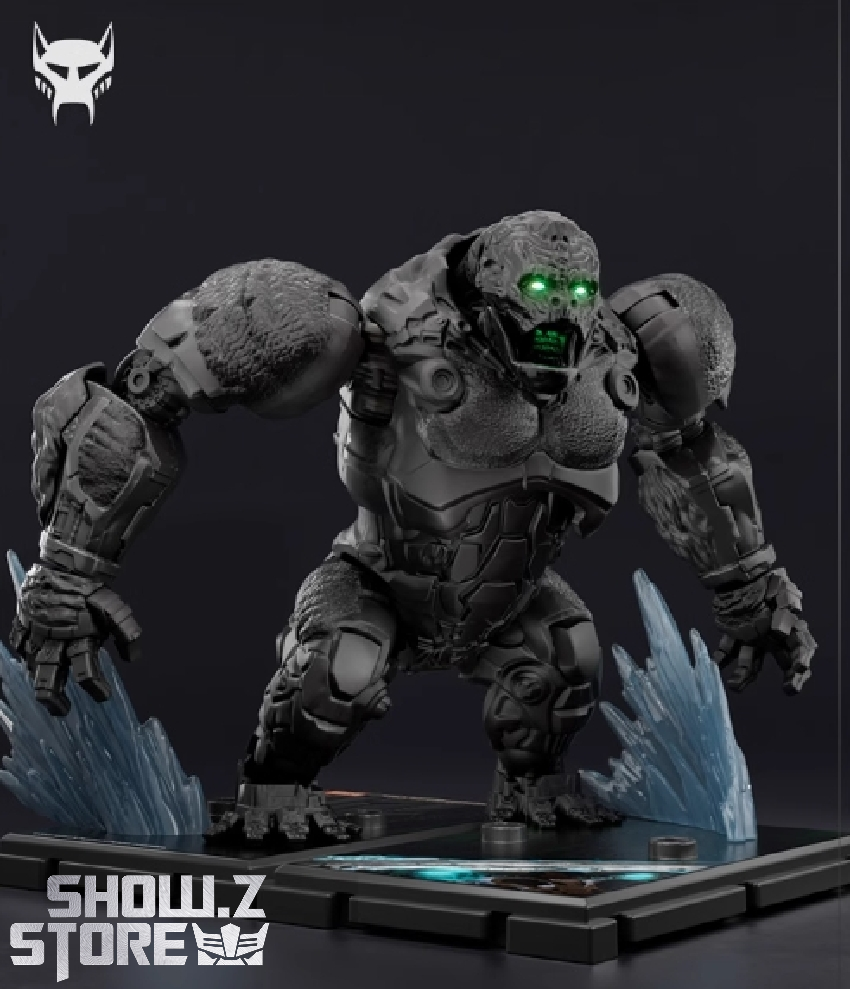 Dark green heavy armor robot figure standing on platform Dark green heavy armor robot figure standing on platform