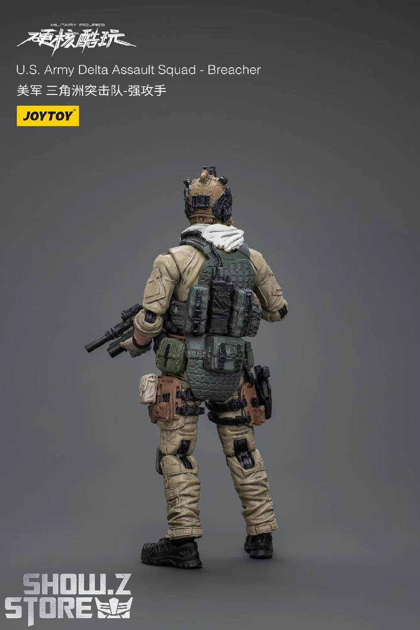 Soldier figure from rear showing tactical vest and weapon loadout detail Soldier figure from rear showing tactical vest and weapon loadout detail