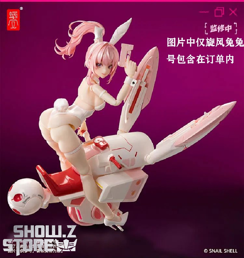 Pink white rabbit robot bunny form with gear mechanical accessories Pink white rabbit robot bunny form with gear mechanical accessories