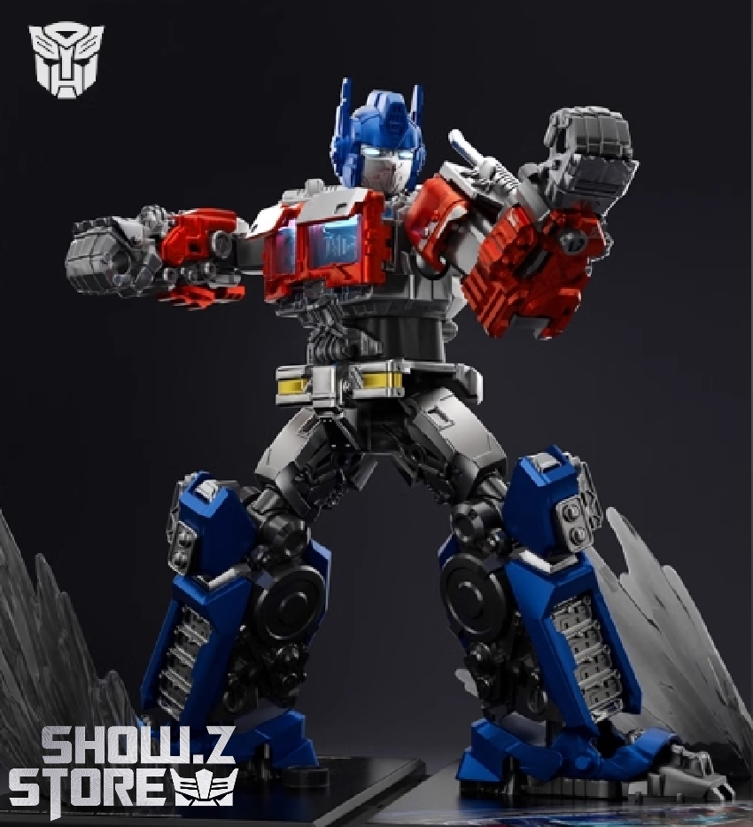 Red blue Transformers robot in action stance display Red blue Transformers robot in action stance display