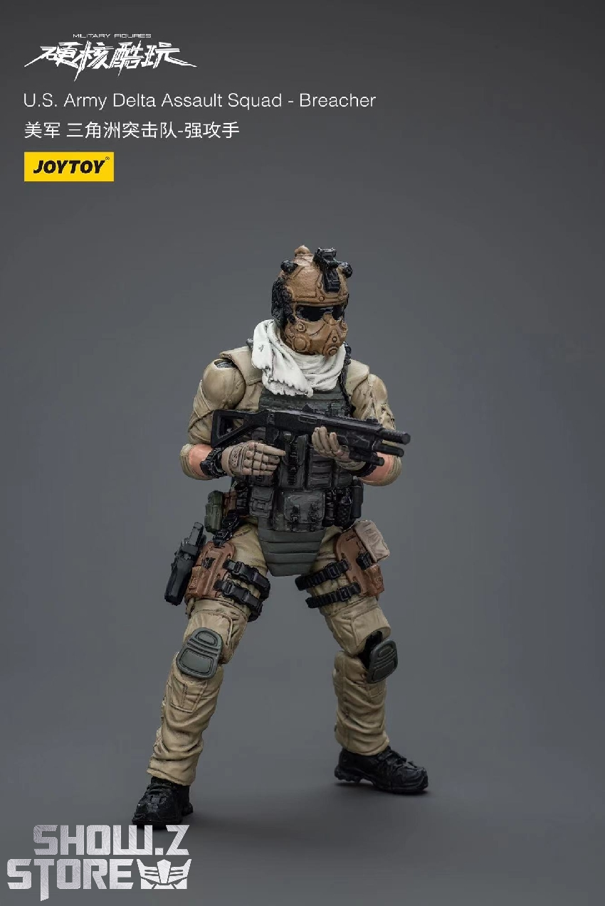 JoyToy 1/18 U.S. Army Delta Assault Squad soldier in tan tactical gear holding rifle JoyToy 1/18 U.S. Army Delta Assault Squad soldier in tan tactical gear holding rifle