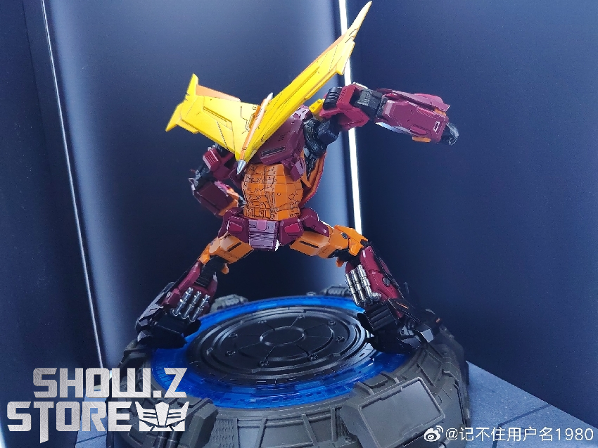 Threezero MDLX Rodimus Prime red orange robot facing forward Threezero MDLX Rodimus Prime red orange robot facing forward