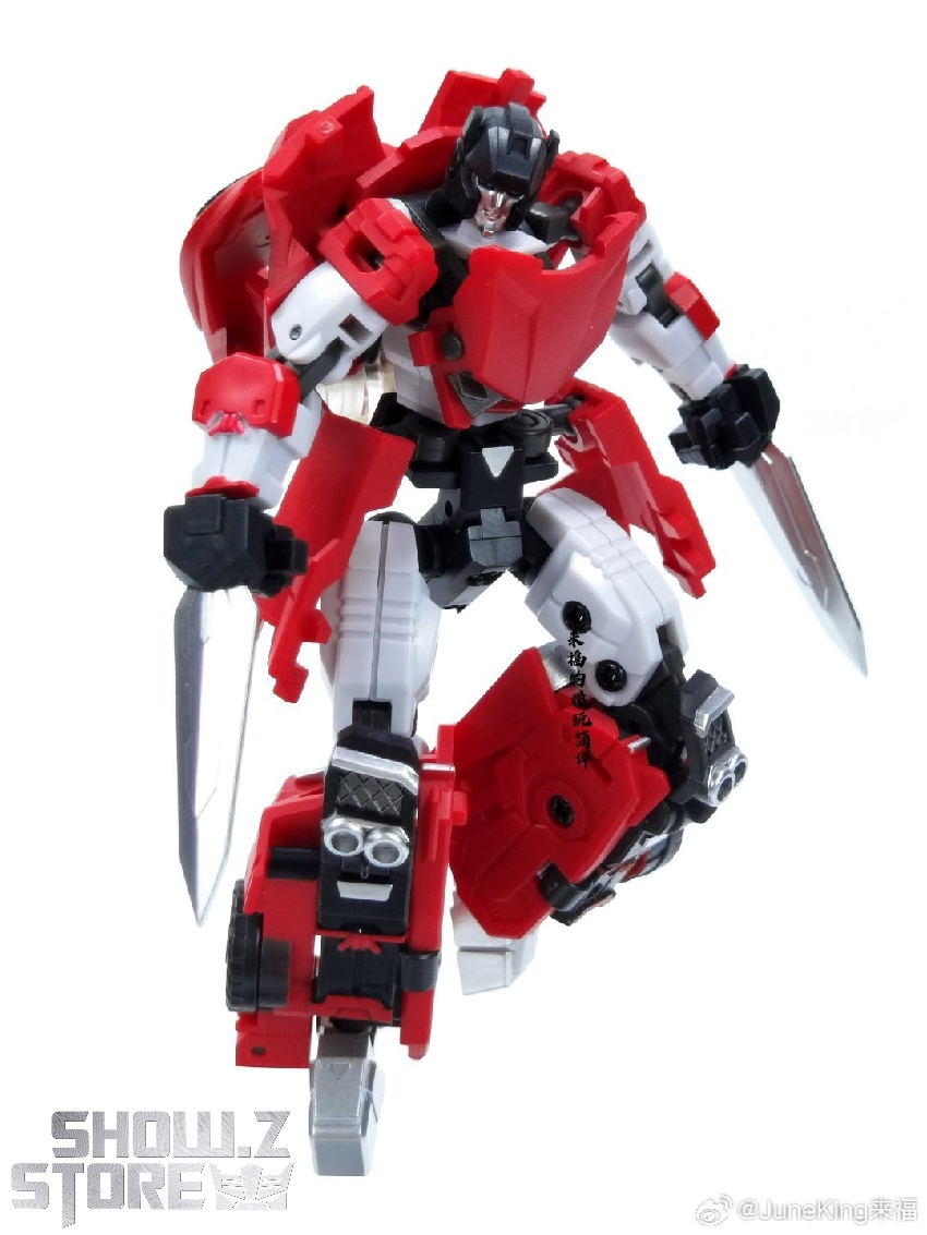 Red black robot Sideswipe fighter pose standing Red black robot Sideswipe fighter pose standing