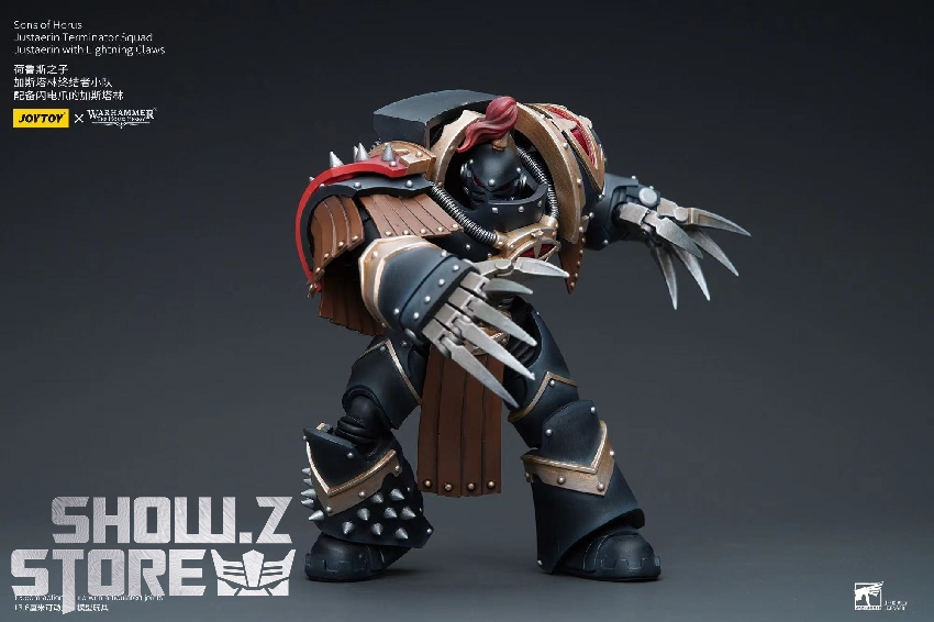 Horus Heresy Sons of Horus robot figure with red and blue armor plates Horus Heresy Sons of Horus robot figure with red and blue armor plates