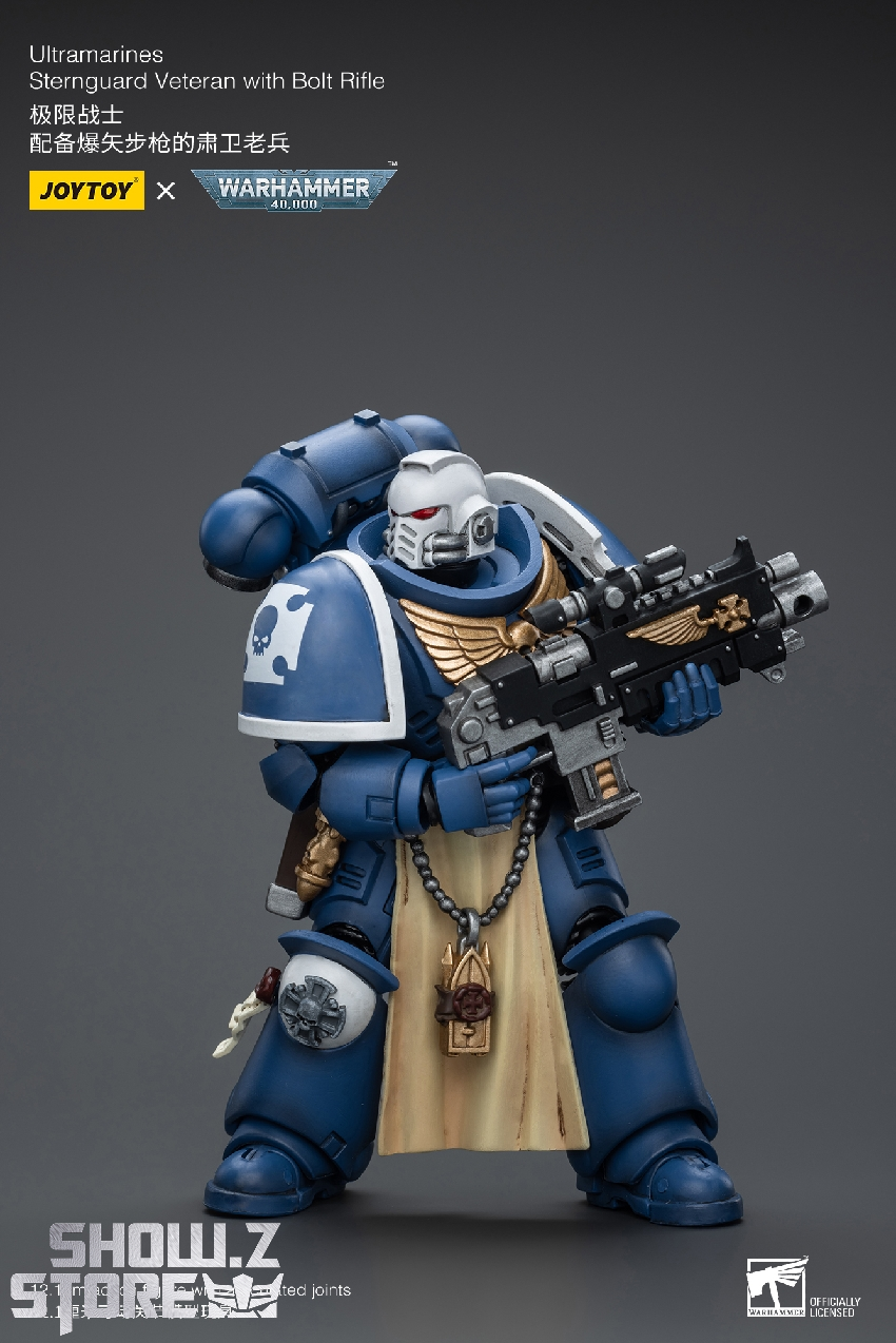 JoyToy Sternguard warrior with blue armor and measurement scale shown JoyToy Sternguard warrior with blue armor and measurement scale shown