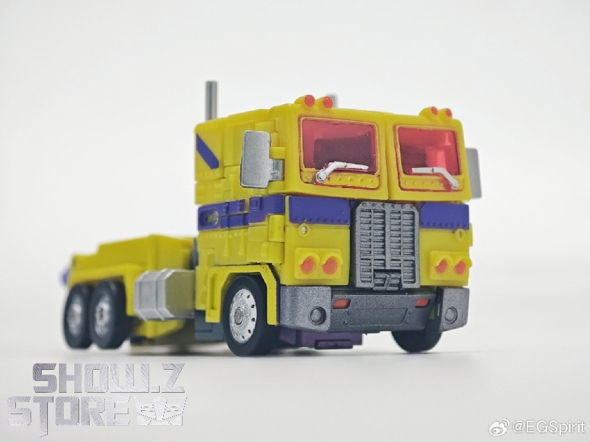 MPH Studio Optimus Prime Toxitron robot standing upright with red energon MPH Studio Optimus Prime Toxitron robot standing upright with red energon