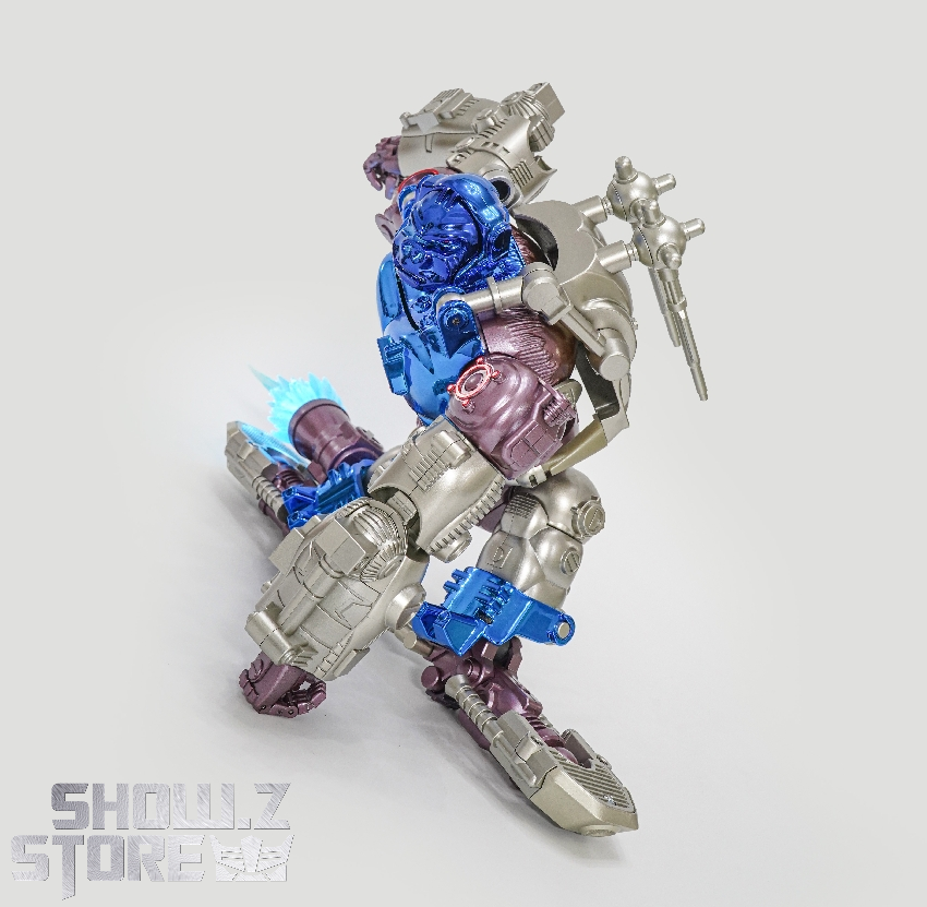 Purple and silver Skateboard Gorilla robot with blue spikes shown Purple and silver Skateboard Gorilla robot with blue spikes shown