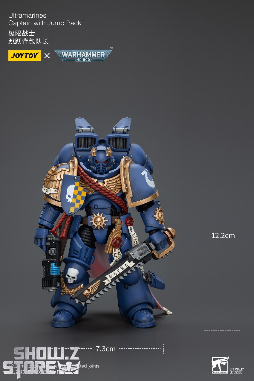 Action figure of armored Warhammer 40K Ultramarines combat officer Action figure of armored Warhammer 40K Ultramarines combat officer