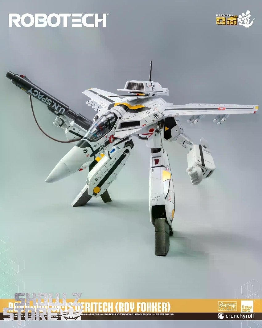 Robotech VF-1S Veritech jet mode white and yellow mecha aircraft transformation Robotech VF-1S Veritech jet mode white and yellow mecha aircraft transformation