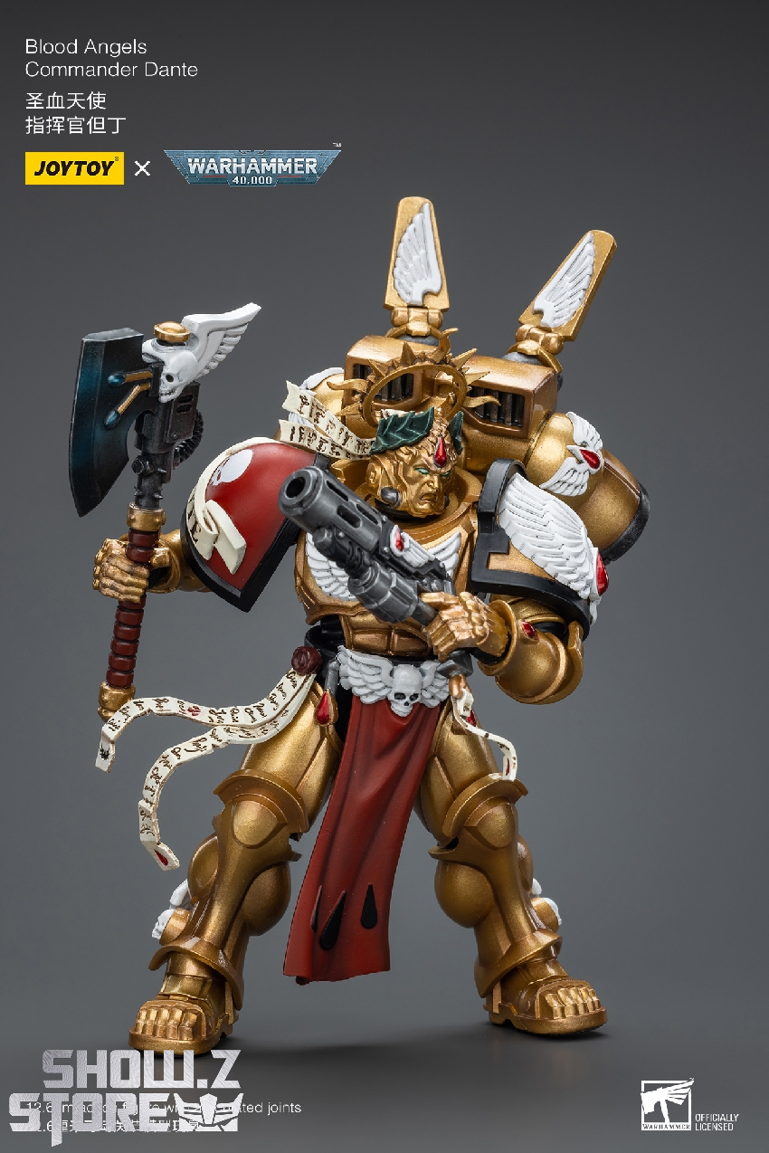 Detailed back view Blood Angels Captain showcasing weapon points red cloak Detailed back view Blood Angels Captain showcasing weapon points red cloak