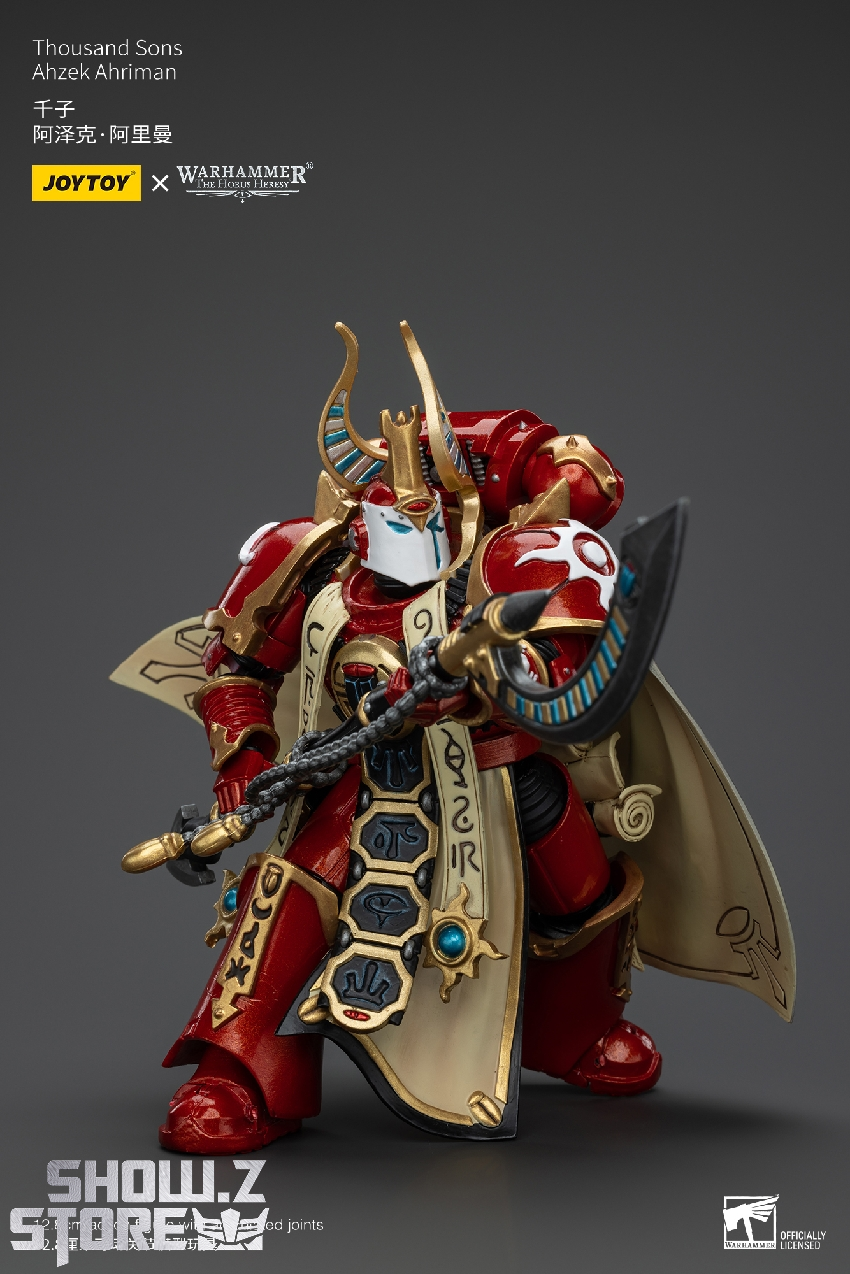 Warhammer 40K Thousand Sons armored figure showing ornate decoration paint Warhammer 40K Thousand Sons armored figure showing ornate decoration paint