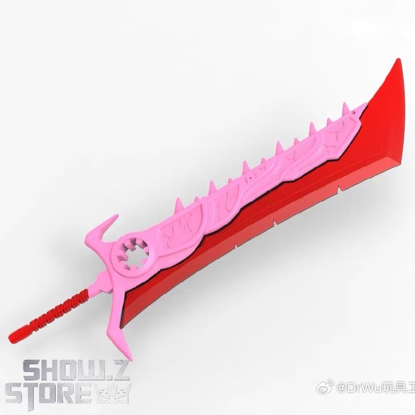 Pink and red transparent sword weapon with detailed dragon-head design spikes Pink and red transparent sword weapon with detailed dragon-head design spikes