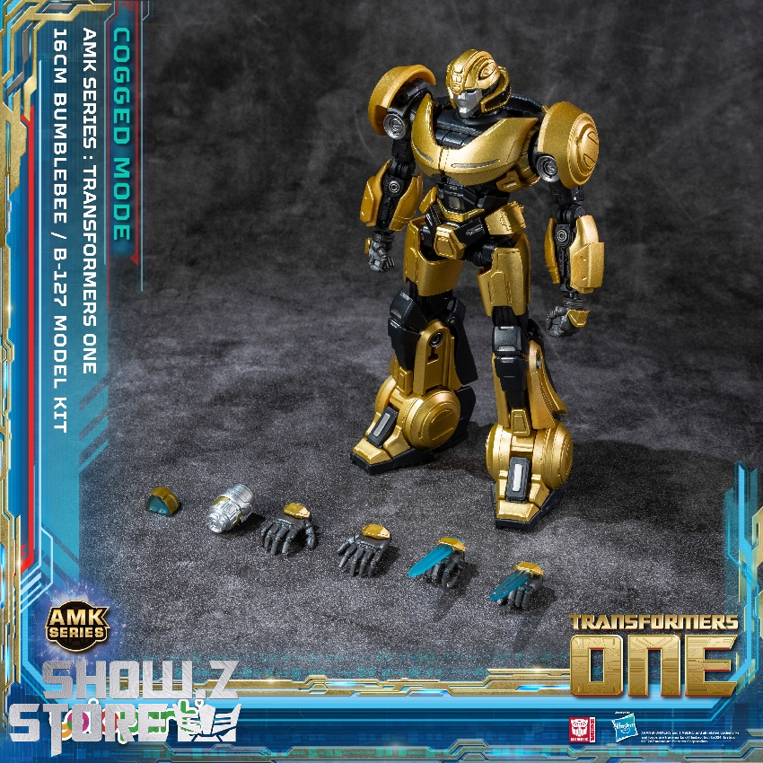 Golden yellow Bumblebee cogged transformation figure in upright robot stance Golden yellow Bumblebee cogged transformation figure in upright robot stance