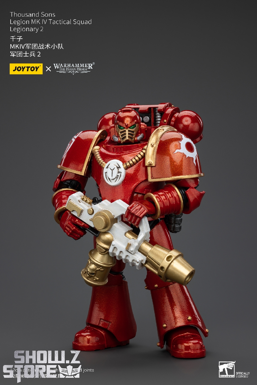 Detailed figure showing intricate armor detailing and Thousand Sons faction insignia Detailed figure showing intricate armor detailing and Thousand Sons faction insignia