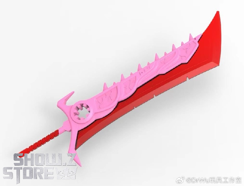 Pink translucent sword with red coloring showing full weapon length features Pink translucent sword with red coloring showing full weapon length features