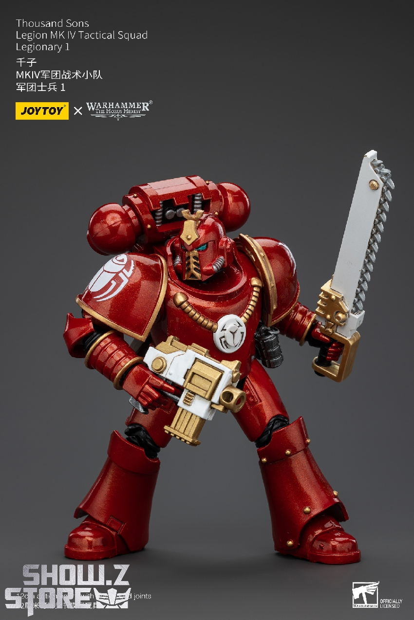 Marine figure with ornate armor showcasing Thousand Sons legion colors craftsmanship Marine figure with ornate armor showcasing Thousand Sons legion colors craftsmanship