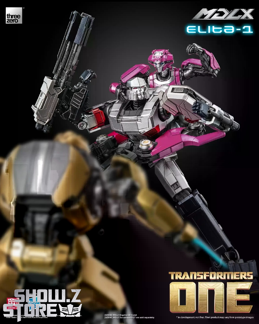 Threezero MDLX Elita robot with dual energon weapons in battle stance Threezero MDLX Elita robot with dual energon weapons in battle stance