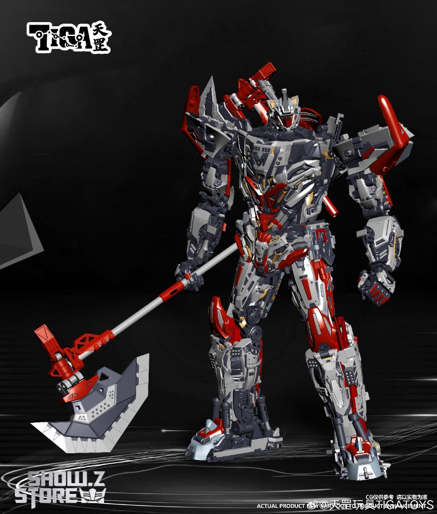 Combat stance showing ship-form robot with extended weapons Combat stance showing ship-form robot with extended weapons
